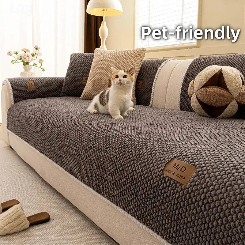 Plush Bubble-Fleece Non-Slip Sofa Cover