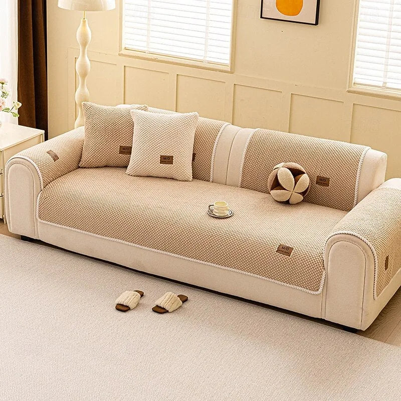 Plush Bubble-Fleece Non-Slip Sofa Cover