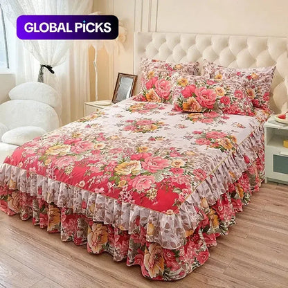 Floral Ruffled Bed Skirt Set with 2 Pillowcases – product image 2