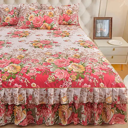 Floral Ruffled Bed Skirt Set with 2 Pillowcases – product image 4